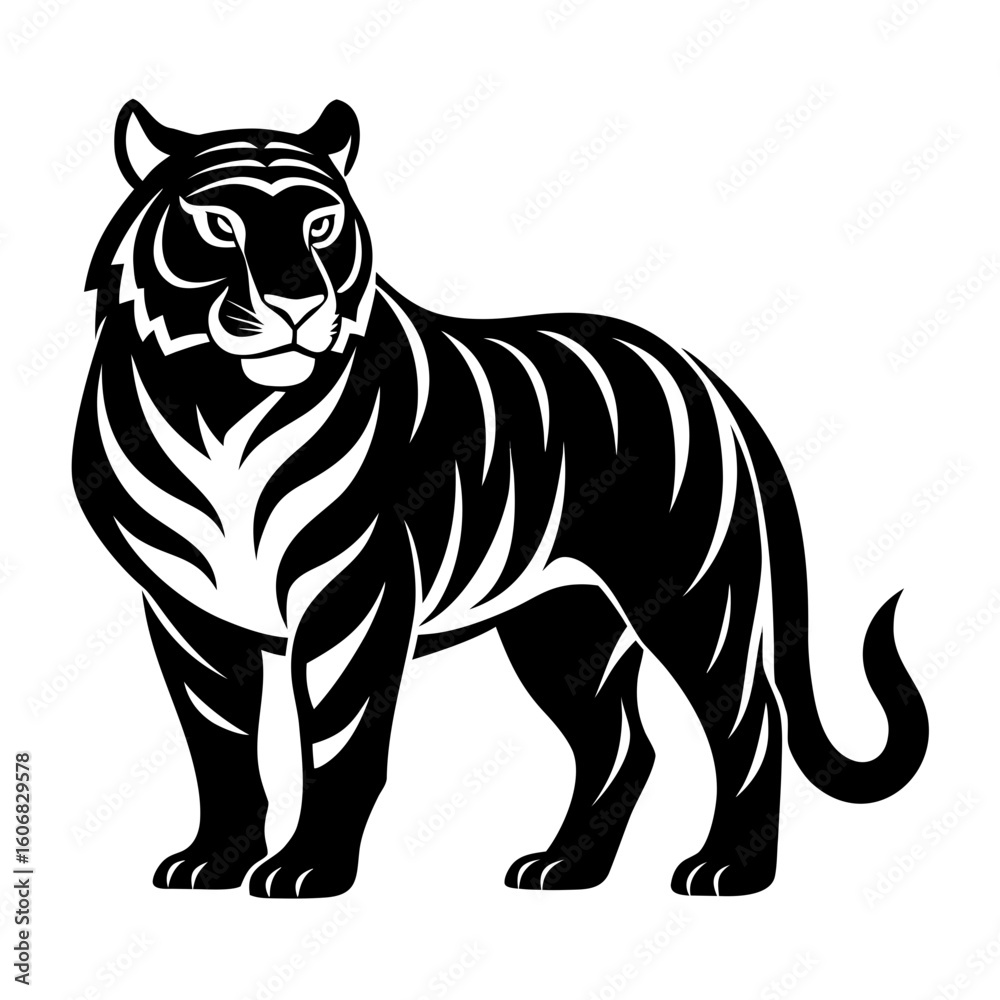 Naklejka premium Tiger vector clean black silhouette design white background