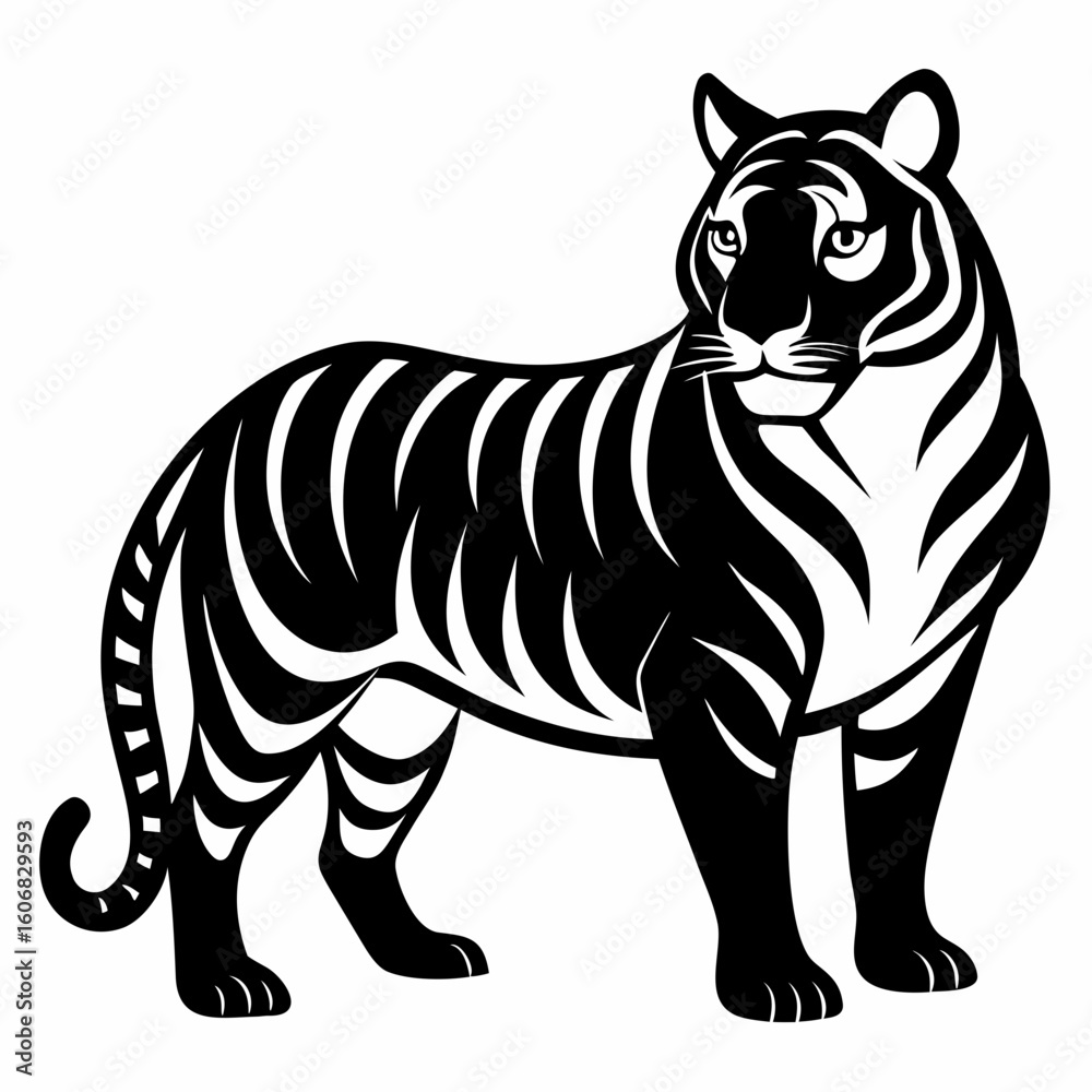 Naklejka premium Tiger vector clean black silhouette design white background