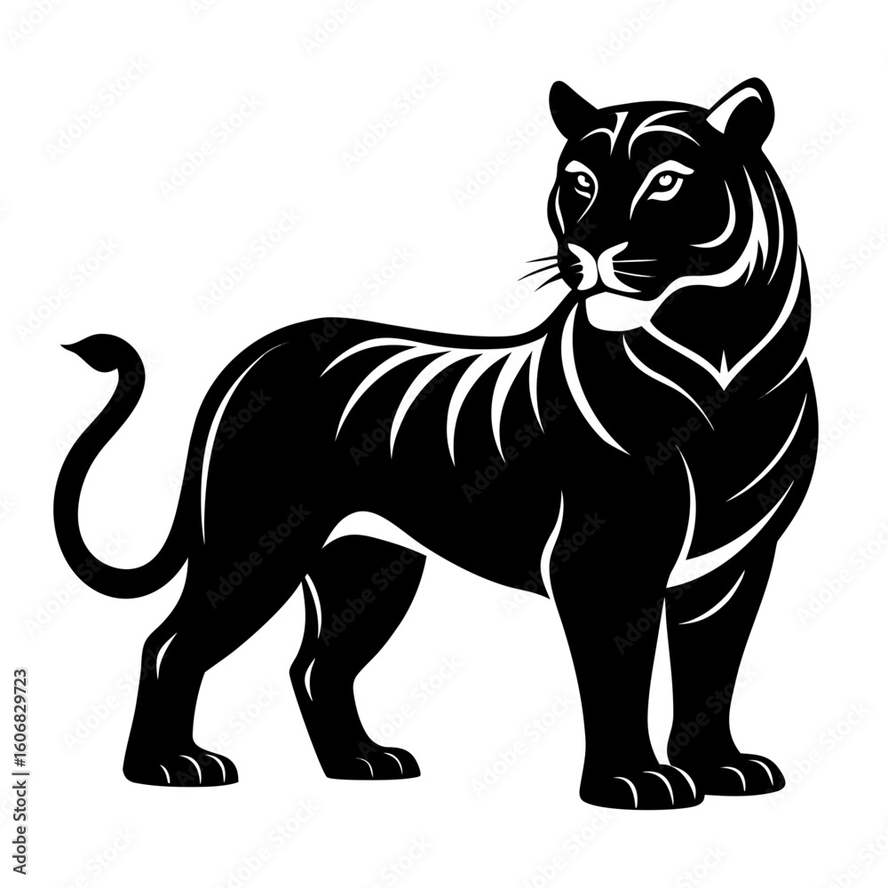 Obraz premium Tiger vector clean black silhouette design white background
