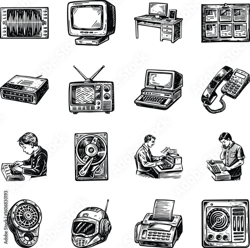 Collection of Communication Vintage Style Illustrations 

