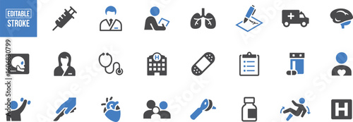 Healthcare & Medical Diagnosis Icons – Lungs, Organ, Patient, Hospital, Disease, Report, Diagnosis, Medicine, Health Check, Doctor, Scan, Health Record, Symptom, Infection, Breathing, Wellness, Recove