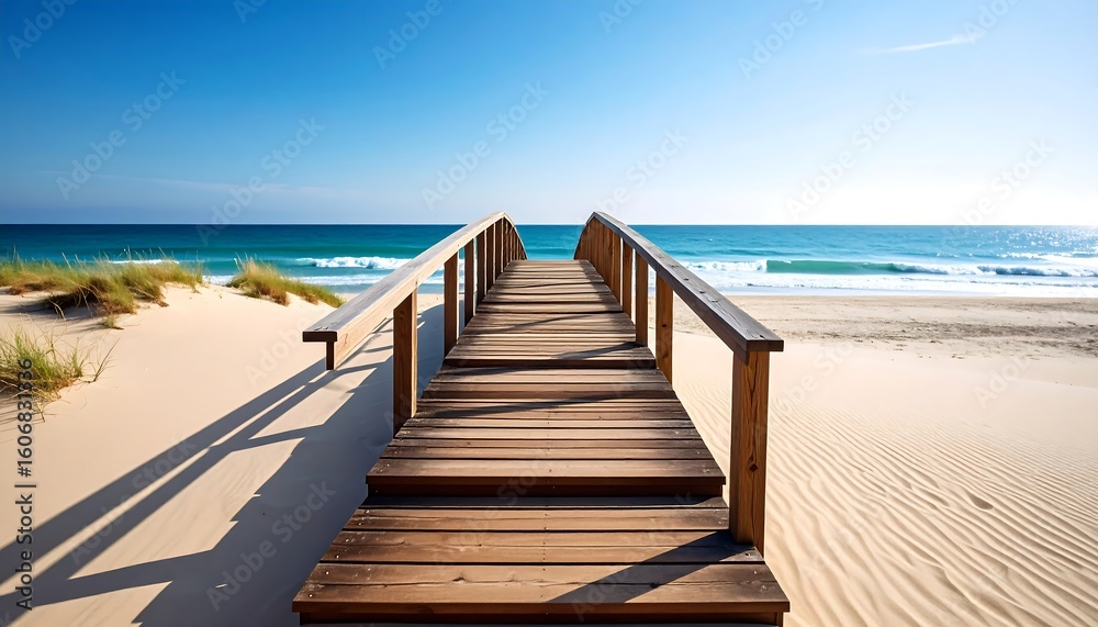 Obraz premium Wooden boardwalk leading to a beach