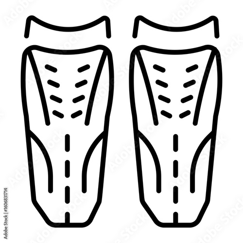 A linear style icon representing shin pads