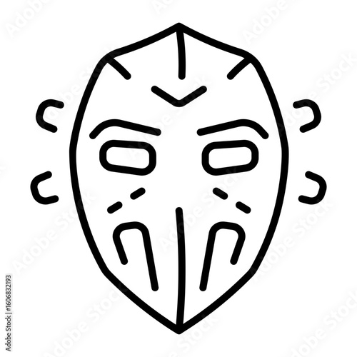 A linear style icon representing goalie mask