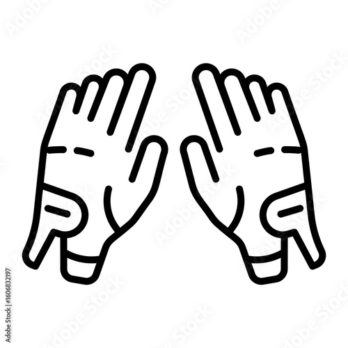 An outline style icon depicting golf gloves