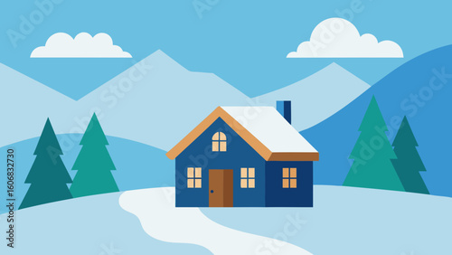 cozy cottage snow covered hills winter
