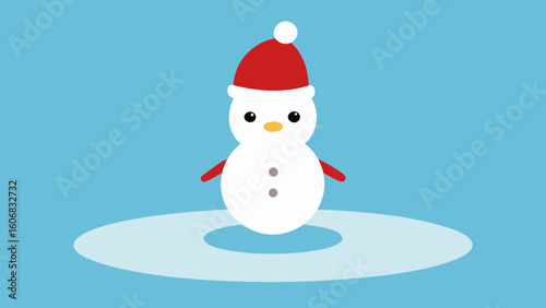 cute snowman santa hat frozen pond