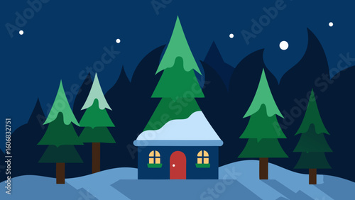 elf workshop snowy pine forest