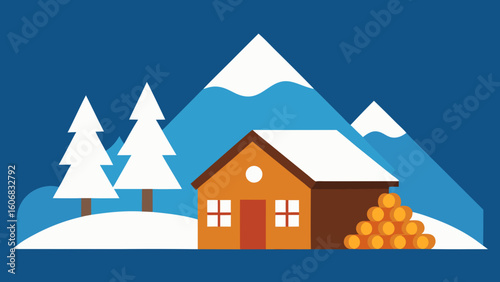 firewood stacked snow covered holiday cabin