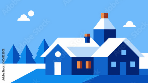 Modern flat vector scene snow covered rooftops