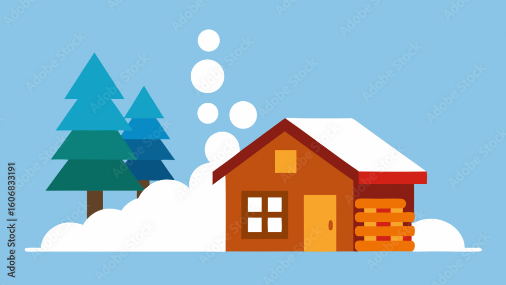 Naklejka premium firewood stacked snow covered holiday cabin