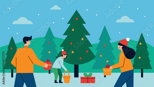 christmas tree farm visitors picking trees