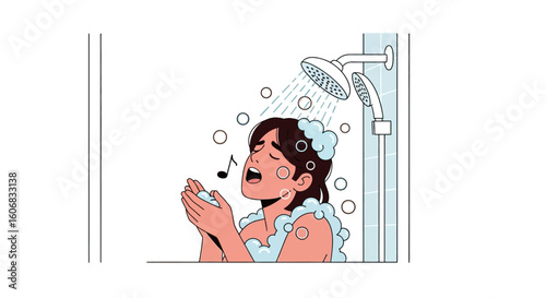 woman singing in the shower, isolated illustration