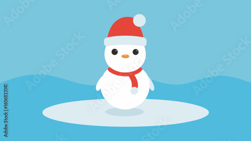 cute snowman santa hat frozen pond