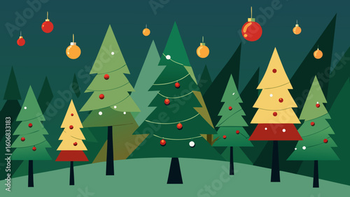 forest pine trees ornaments lights