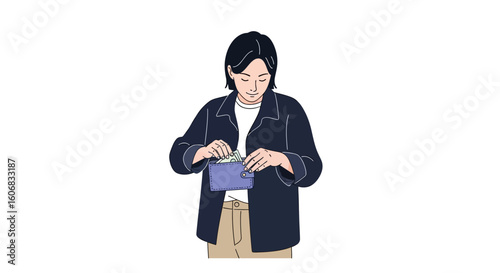 person checking wallet isolated
