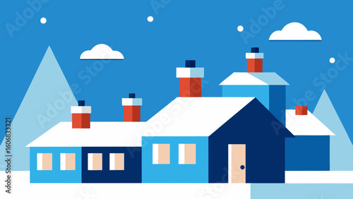 Modern flat vector scene snow covered rooftops