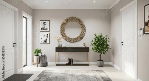 Modern Entryway with Console Table and Plant