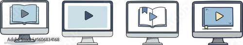 Digital screens displaying multimedia content and video tutorials  
