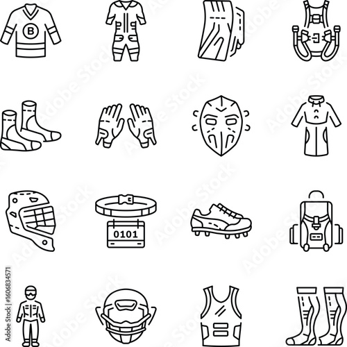 Set of Sports Equipment Line Style Icons

