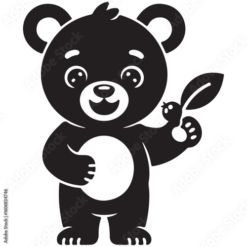 Cute sitting teddy bear cartoon illustration with heart and smiling baby toy character