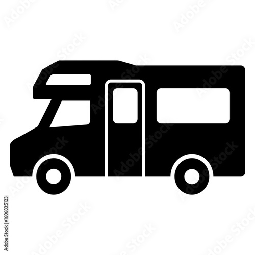 Logo viaje de vacaciones. Icono silueta aislada de autocaravana	