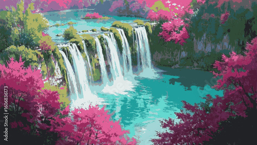 Plunge Pool Waterfall landscape isolated watercolor vector illustration svg