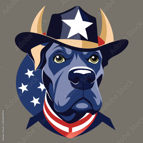 Great dane head with sheriff hat pattern design