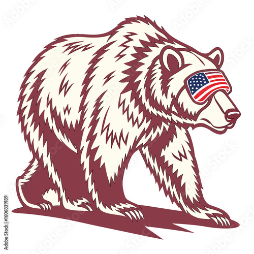 Patriotic grizzly bear with american flag eyepatch and scars