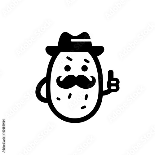Cartoon Potato Character with Hat Mustache and Thumbs Up Gesture.