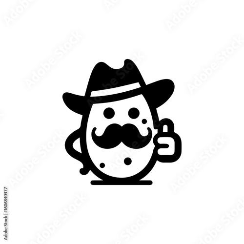 Cowboy Egg Character with Mustache Giving Thumbs Up Positive Attitude.