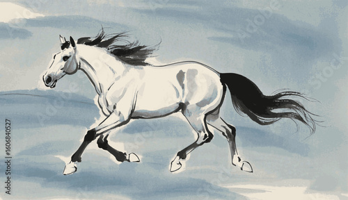 Wind-Horse A white horses is running isolated watercolor vector illustration svg