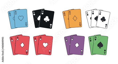 Poker Aces: A vibrant collection of poker aces, showcasing the distinct suits of hearts, diamonds, clubs, and spades in a captivating display of chance and strategy.
