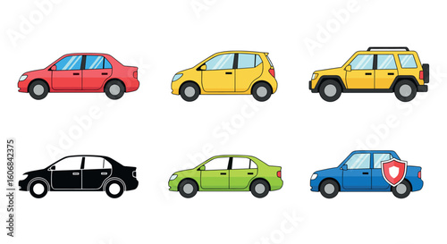 Variety of Automotive Models: A collection of diverse automotive models in various vibrant colors, showcasing the range of vehicle styles, perfect for transportation and mobility concepts.