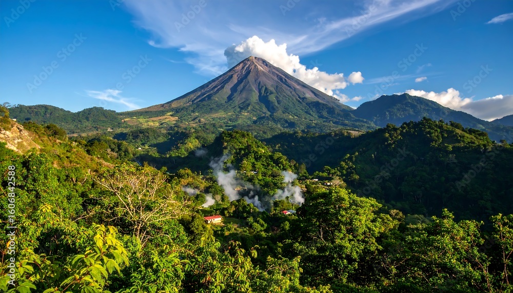 Fototapeta premium Lush mountain landscape with a volcano (1)
