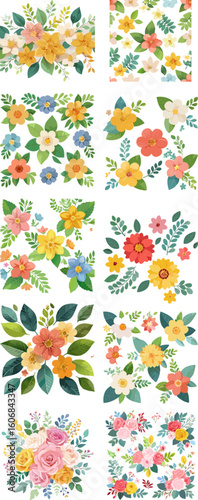 Floral Vector Illustration Collection on White.