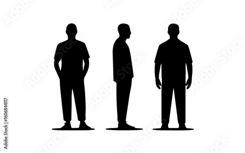 Three Human Silhouettes in Mixed Poses: A Study in Contrast and Form