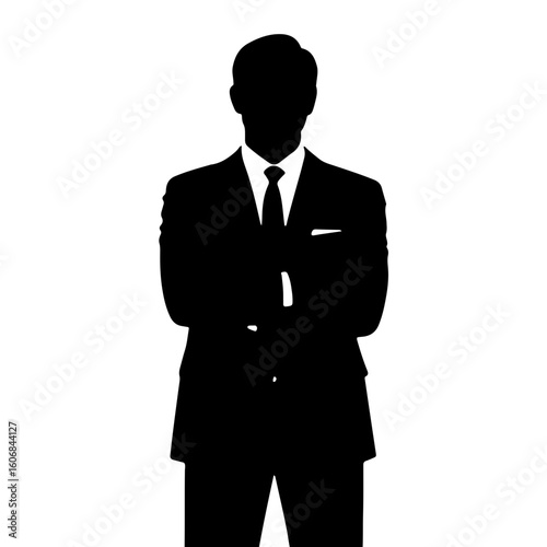 Stylized Silhouette of Businessman with Arms Crossed on Light Background