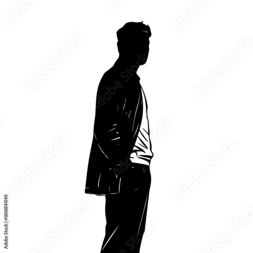 Monochrome Silhouette of Man in Jacket with Hand in Pocket
