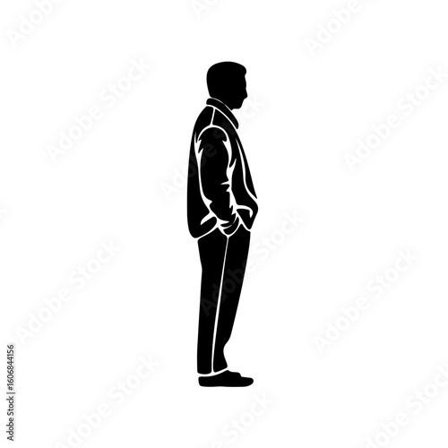 Stylized Silhouette of Man in Profile with Hands in Pockets