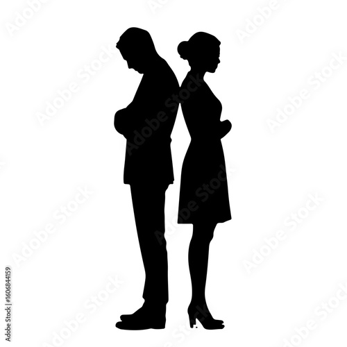 Back-to-Back Silhouette of Man and Woman in Conflict Pose