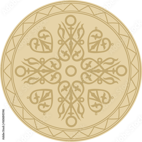 Vector gold round Yakut ornament. Endless circle, border, frame of the northern peoples of the Far East.