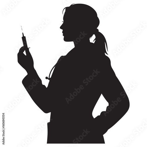 Silhouette of a medical professional holding a syringe