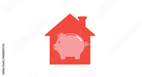 Savings piggy bank inside home icon