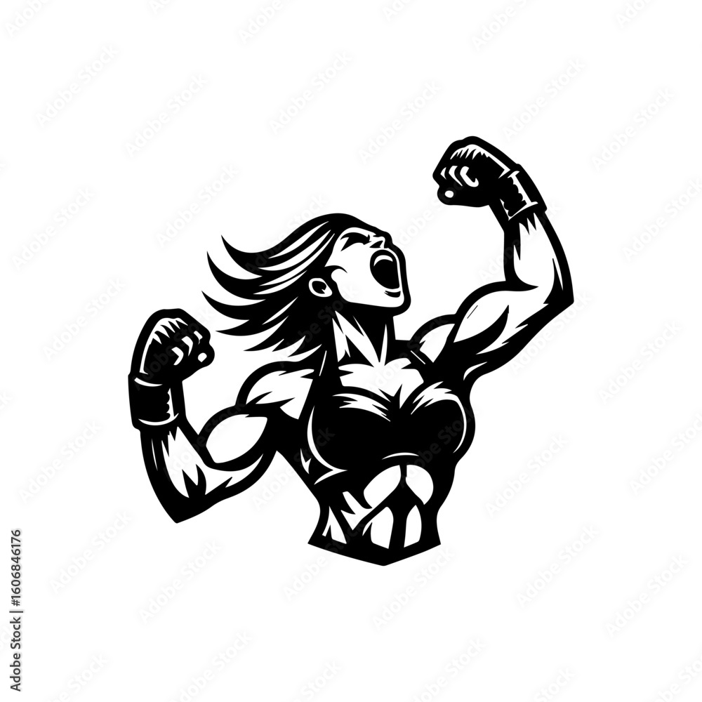 Obraz premium Powerful Female Fighter in Victory Pose.
