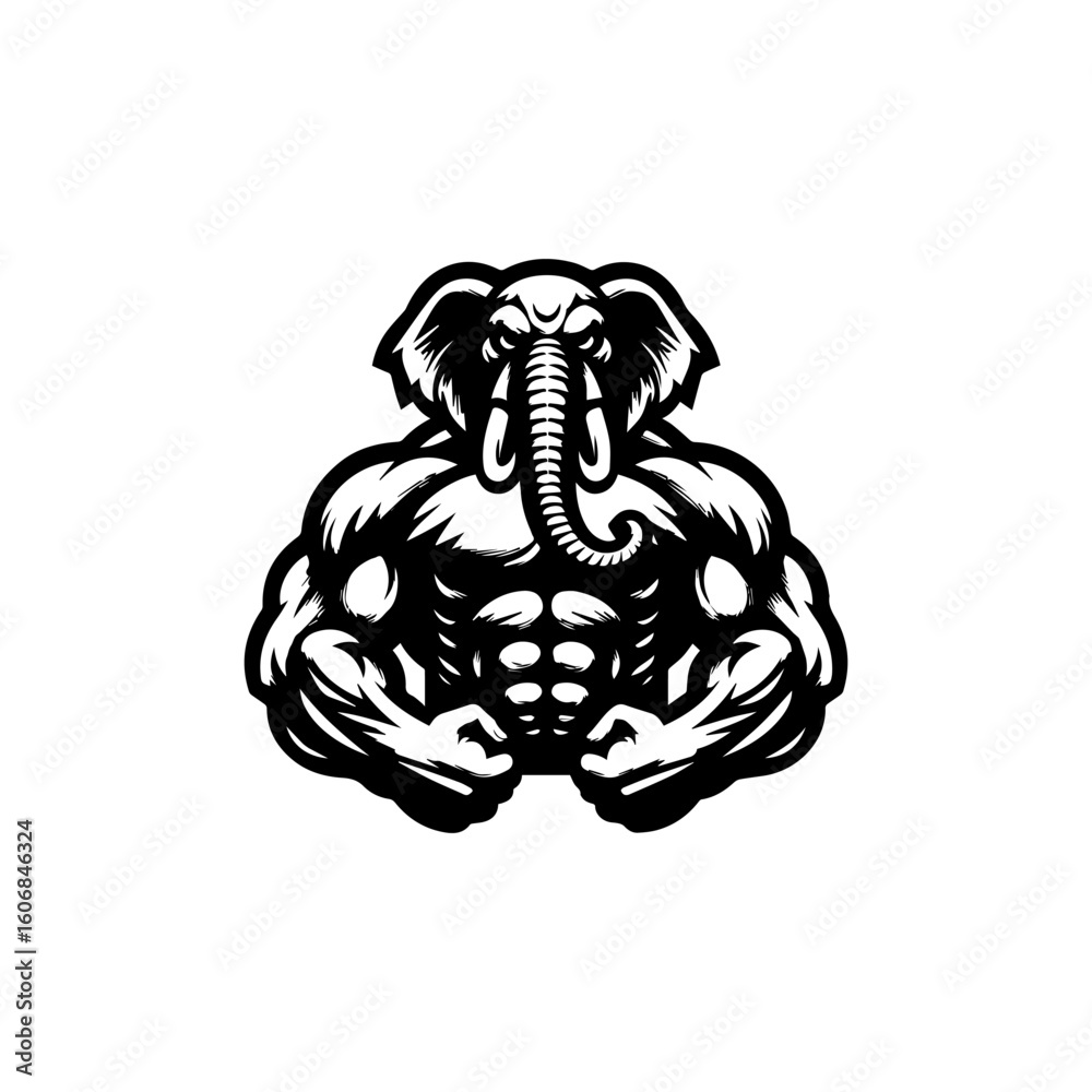 Fototapeta premium Powerful Muscular Bodybuilder with Elephant Head.