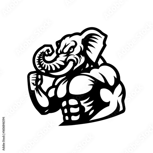 Powerful Muscular Elephant Bodybuilder Mascot Design.