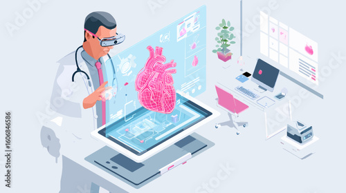 Vector Illustration of Doctor Using Augmented Reality for 3D Surgery Planning