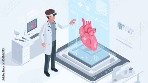 Vector Illustration of Doctor Using Augmented Reality for 3D Surgery Planning