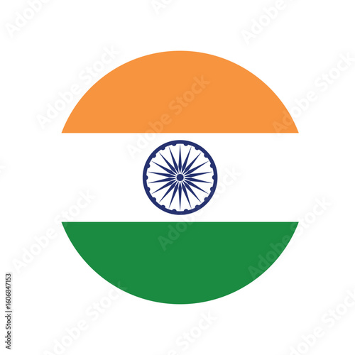 India flag circle icon vector illustration, national flag of India with official colors, round flag of India Independence Day, patriotic tricolor Ashoka Chakra Bharat